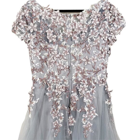 La Femme Gray Embroidered & Beaded Ballgown Floral Chiffon Dress - Picture 7 of 8